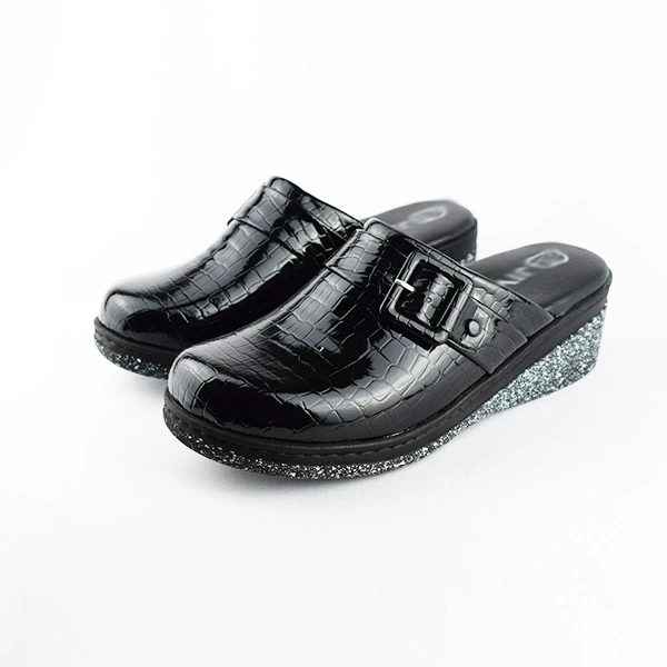 Sabot pour femme compense 080 noir  verni .....   miniature